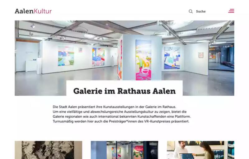 Screenshot der Detailseite zur Galerie im Rathaus auf dem Kulturportal der Stadt Aalen.