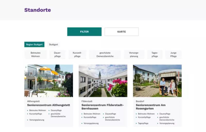 Mittlerer Bereich der EAH-Website mit Übersicht der Standorte der Hochschule