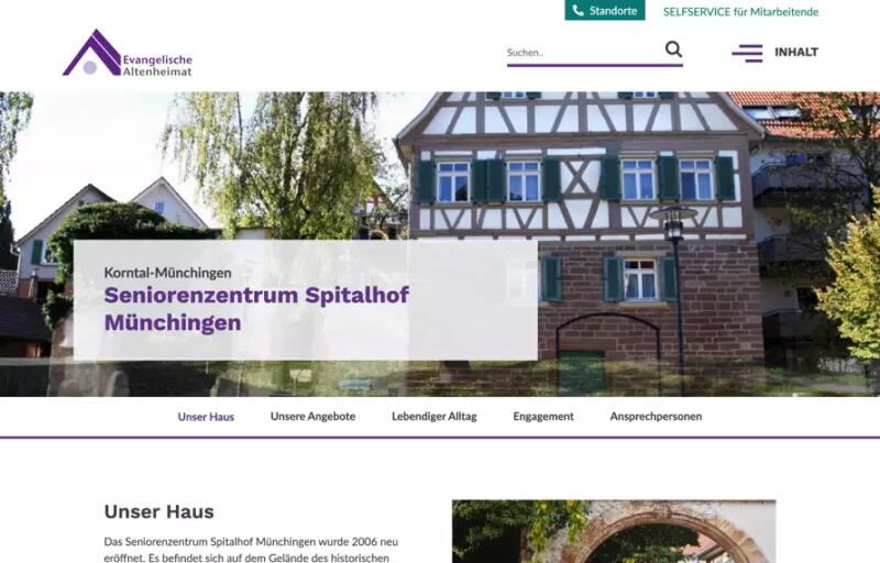 Screenshot einer Detailseite vom Seniorenzentrum Spitalhof Münchingen.