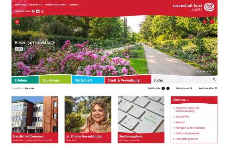Screenshot der Startseite der Stadt Forst (Lausitz)