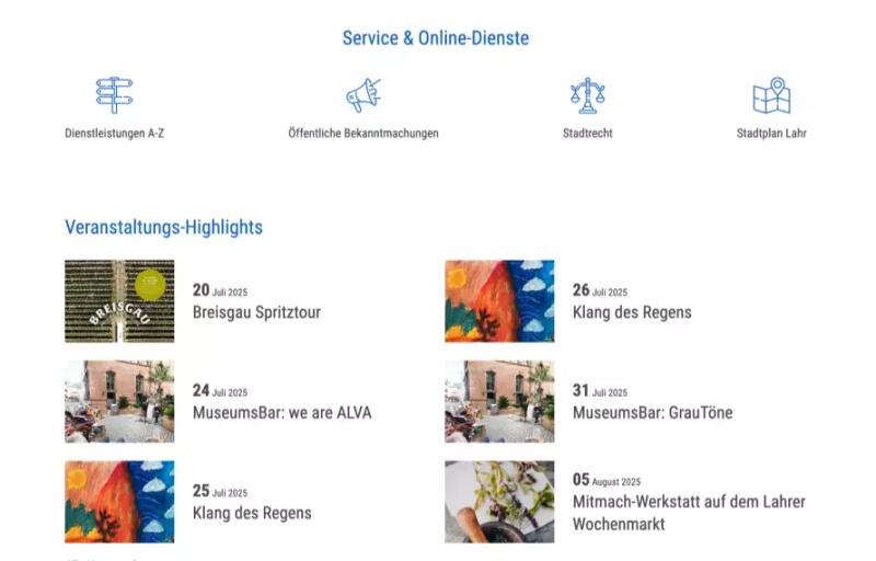 Screenshot der Startseite aus dem Bereich der Veranstaltung Highlights